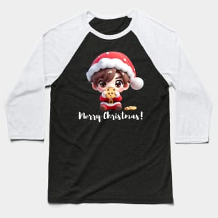 Chibi Kawaii Santa Claus Eating Cookies Baseball T-Shirt